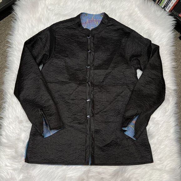 SAM HILU'S CLASSICS REVERSIBLE QUILTED JACKET FLORAL BLUE / BLACK EMBROIDERED - Picture 6 of 8